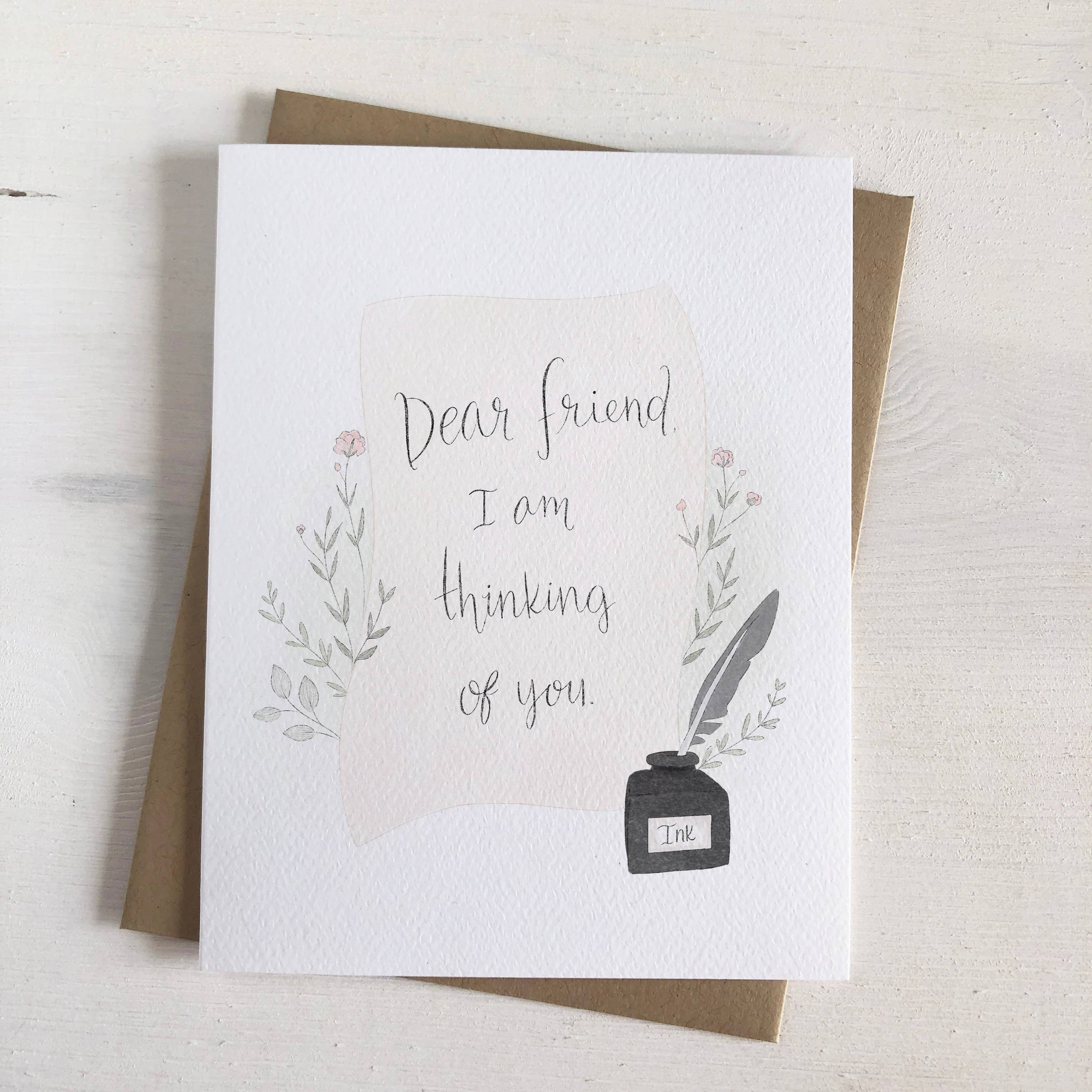 Thinking Of You - Calligraphy Friendship Greeting Card | Flower Bar
